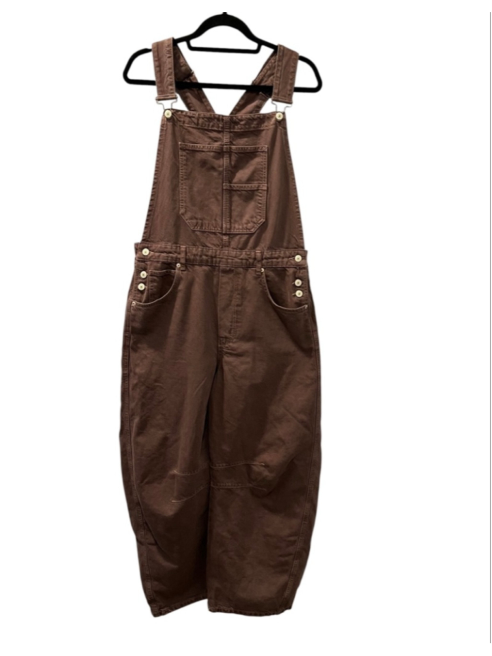 Free People We The Free Good Luck Barrel Overalls Denim Size Large Brown